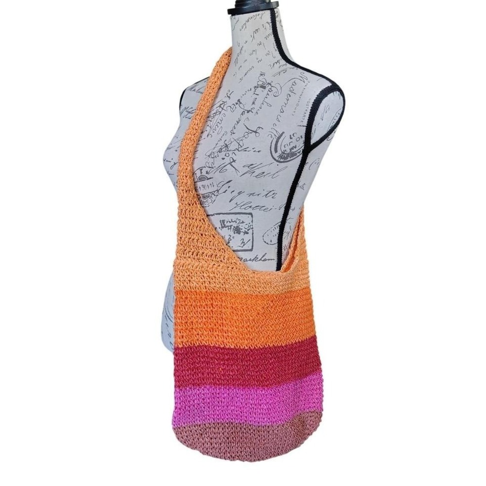 Crochet Woven Straw Paper Crossbody Beach Bag Colorful Vibrant Resort Summer